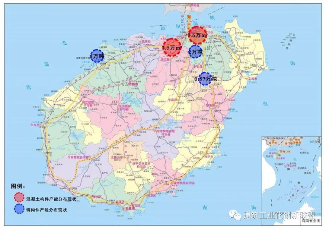 海南省各地区预制构件生产能力布局现状图